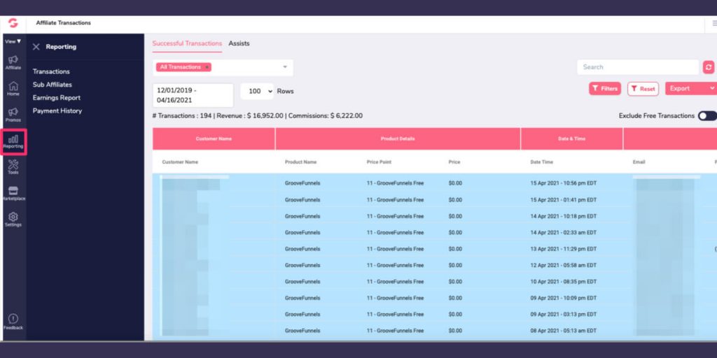 Affiliate analytics reporting