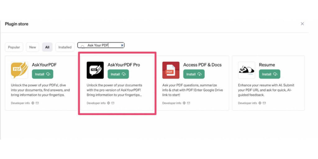 Ask Your PDF ChatGPT plugin