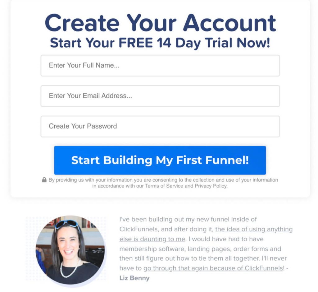 ClickFunnels 14 day free trial sign up form