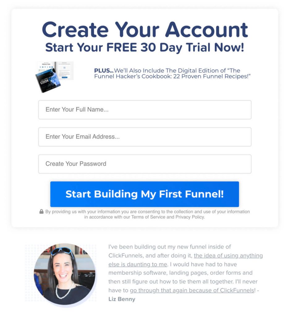 ClickFunnels 30 day trial sign up form