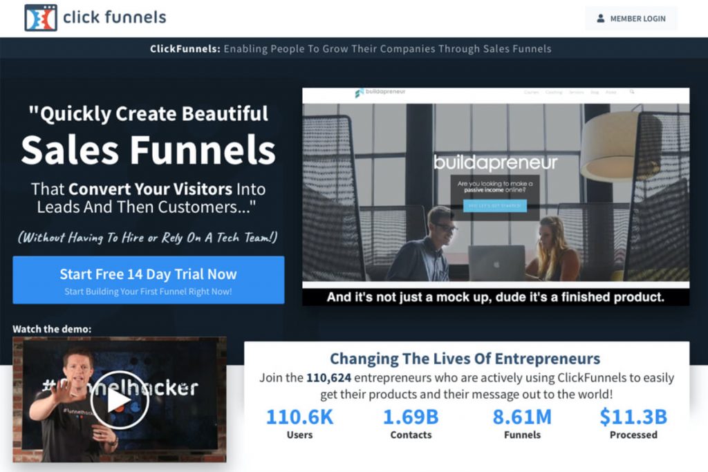 ClickFunnels homepage