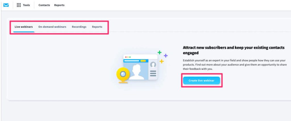 he different options for GetResponse webinars
