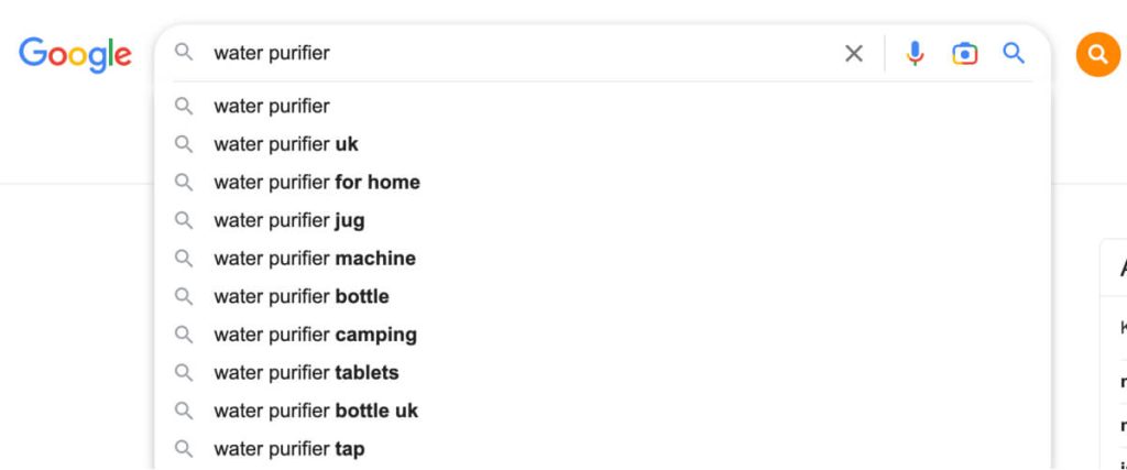 Google suggest results