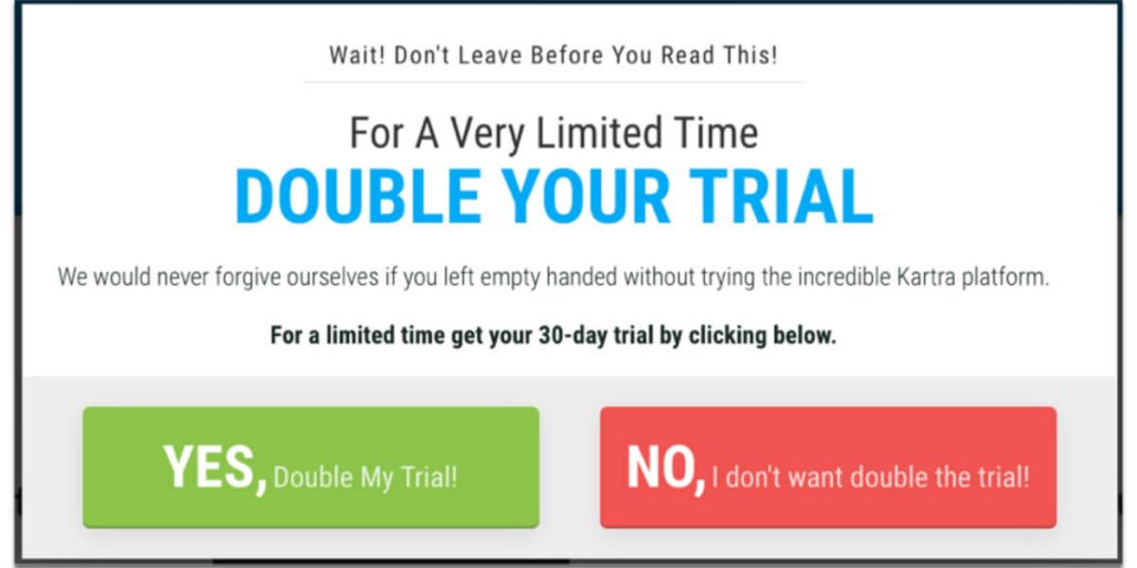 Kartra 30 day trial popup