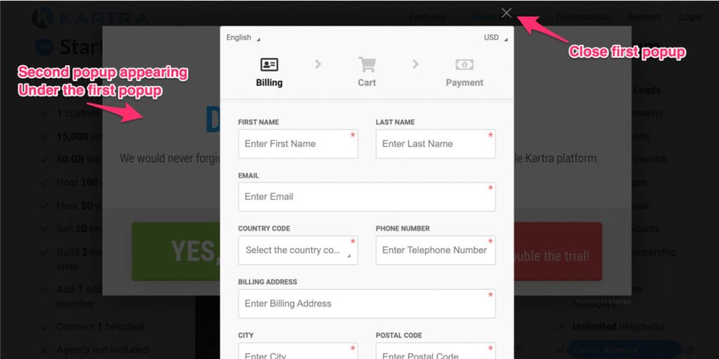 Second popup trigger