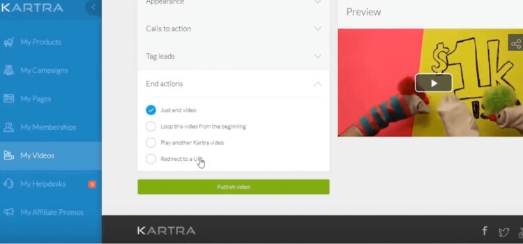 Kartra video hosting feature