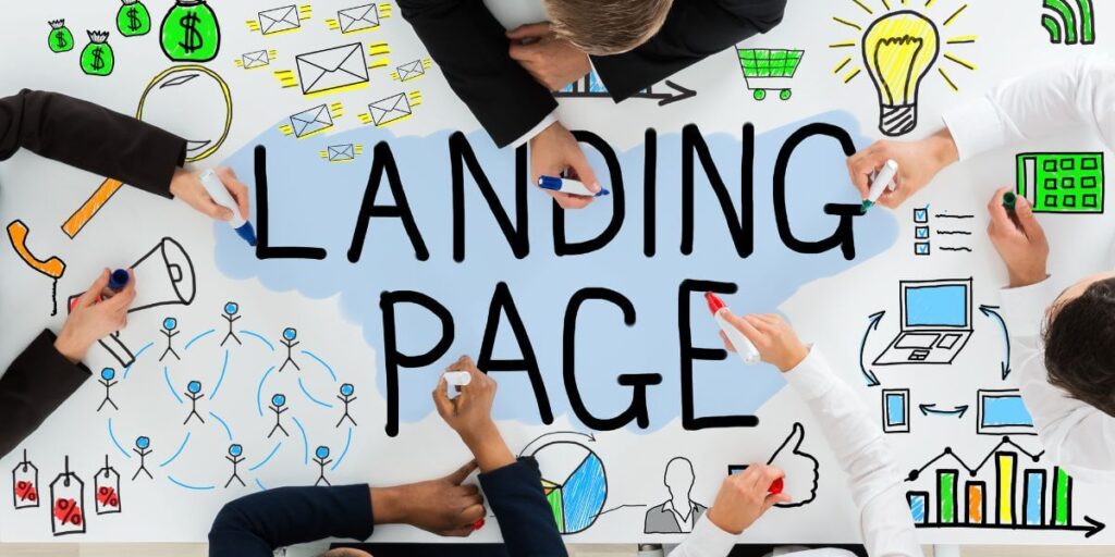 Business people drawing a landing page