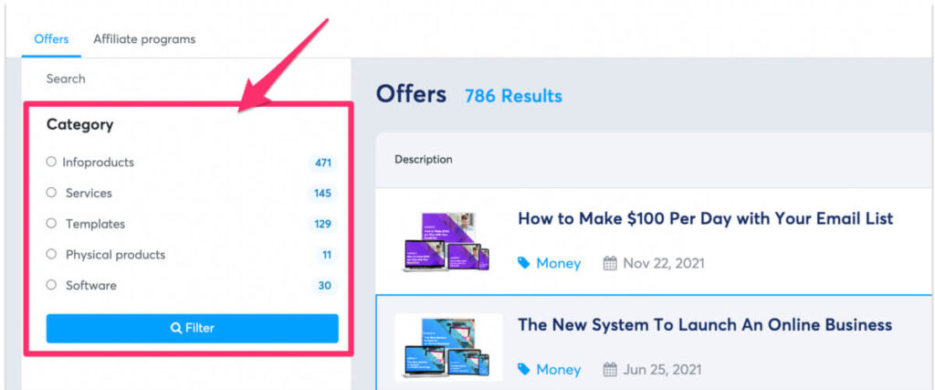 Systeme.io marketplace categories