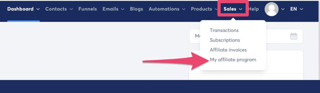 My affiliate program area Systeme.io
