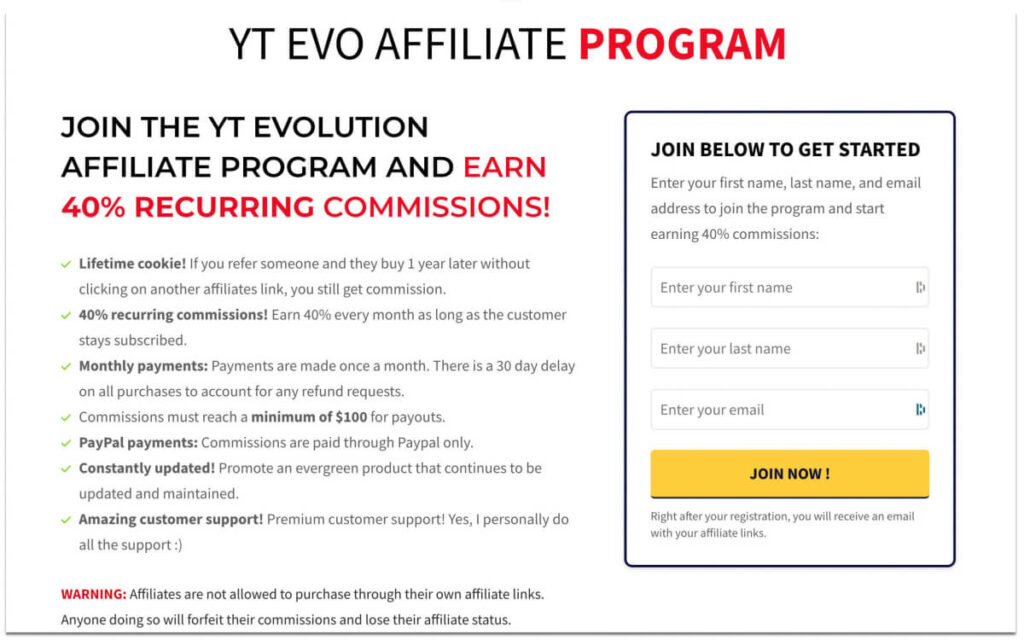 Affiliate program terms