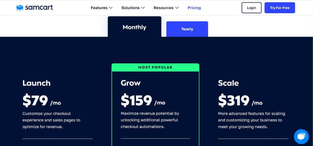 SamCart pricing plan