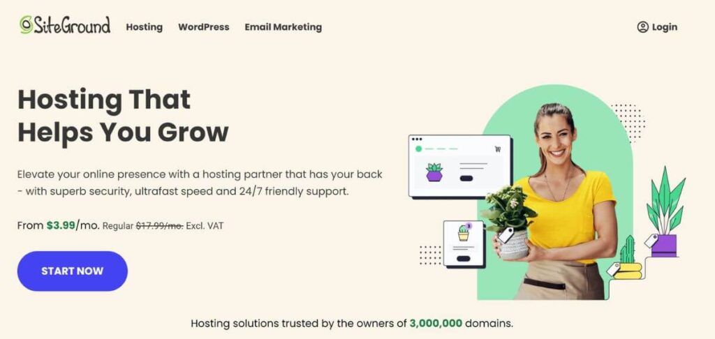 Siteground hosting homepage