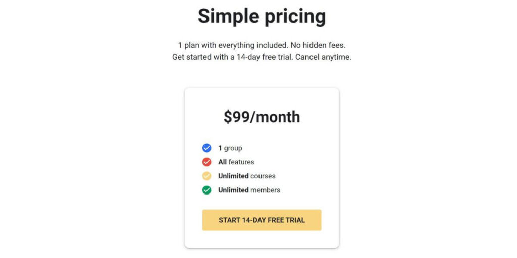 A picture of Skool's simple pricing plan