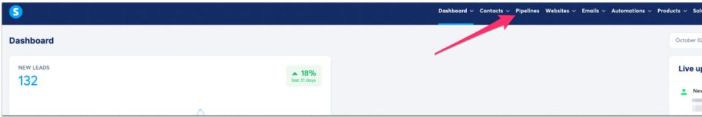 Systeme.io pipeline menu option