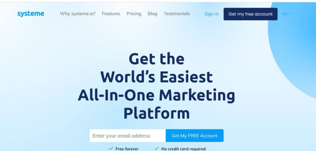 Systeme.io homepage