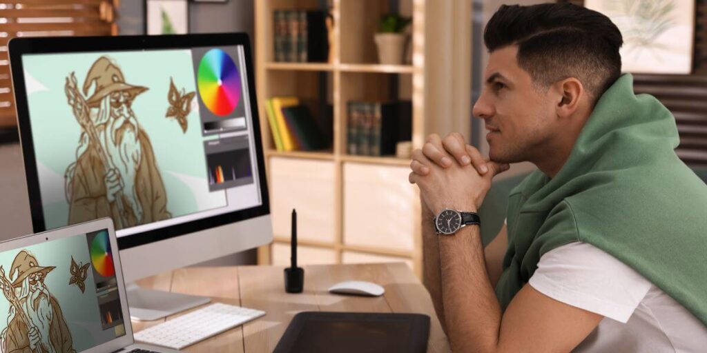 Animator working on computer