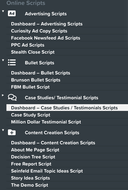 Funnel scripts list of available scripts