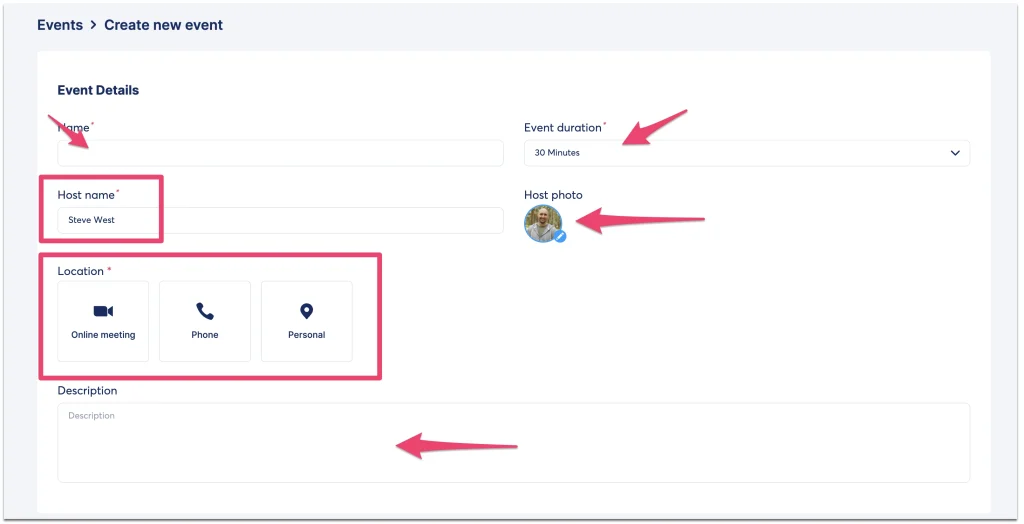 setting up your calendar event Adding the details of your online calendar booking event